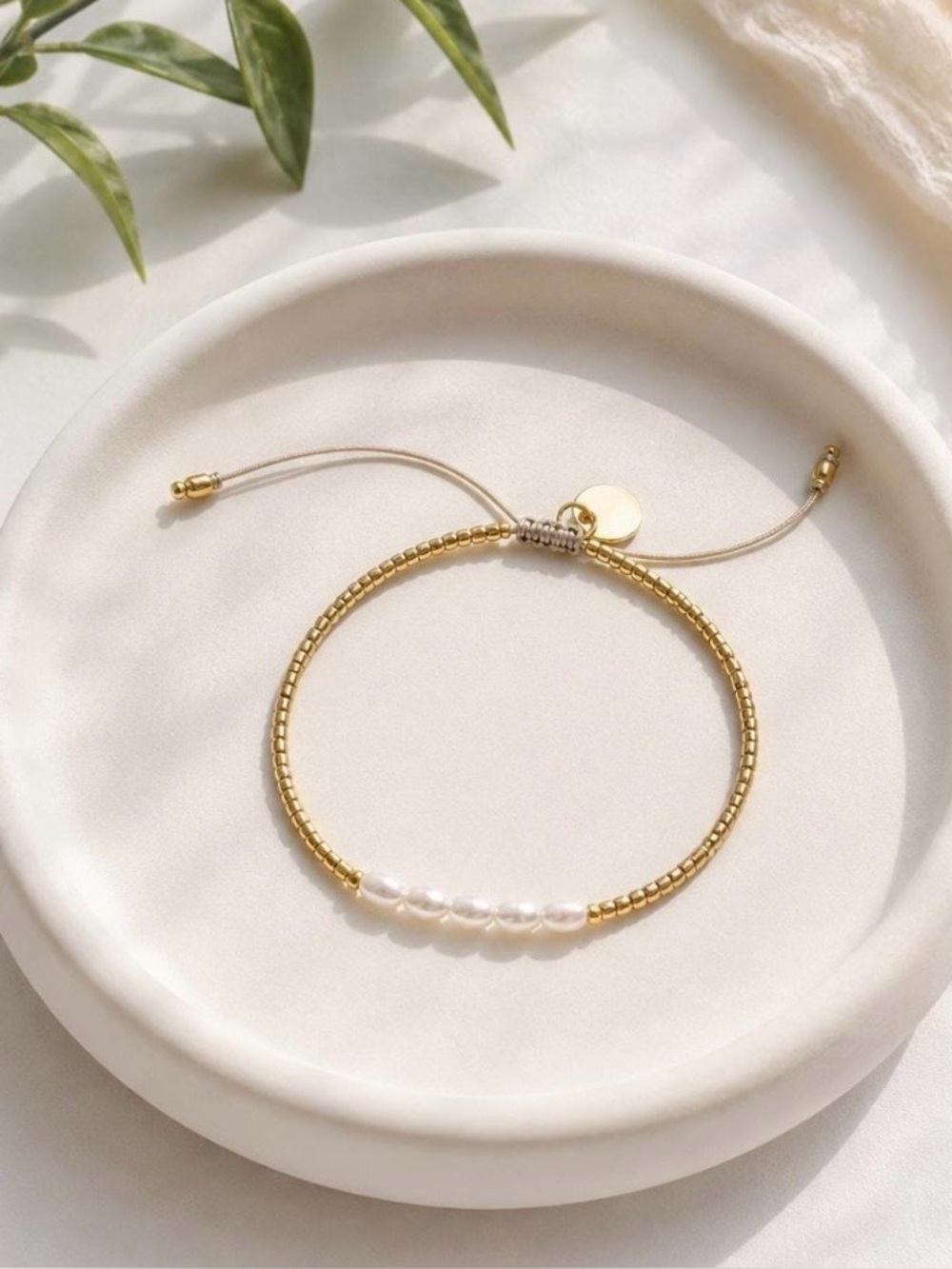 New✨ Freshwater Pearl Gold Miyuki Beaded Minimalist Bracelet,‎ Adjustable